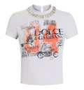 Jersey T-Shirt With Print And Crystals