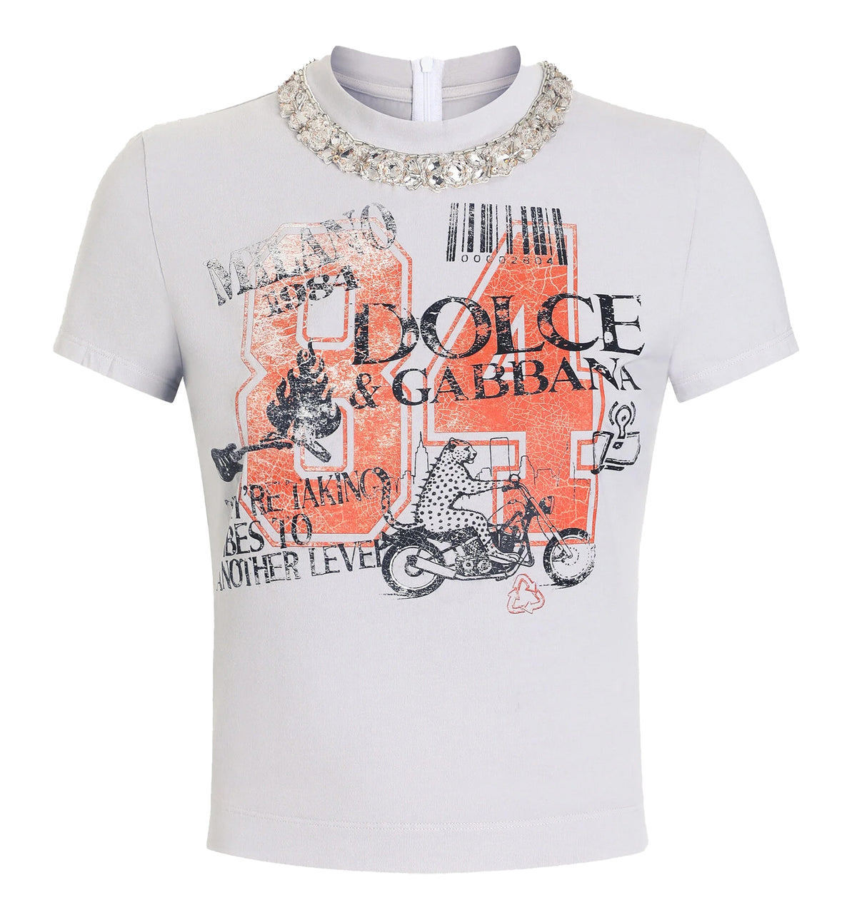 Jersey T-Shirt With Print And Crystals