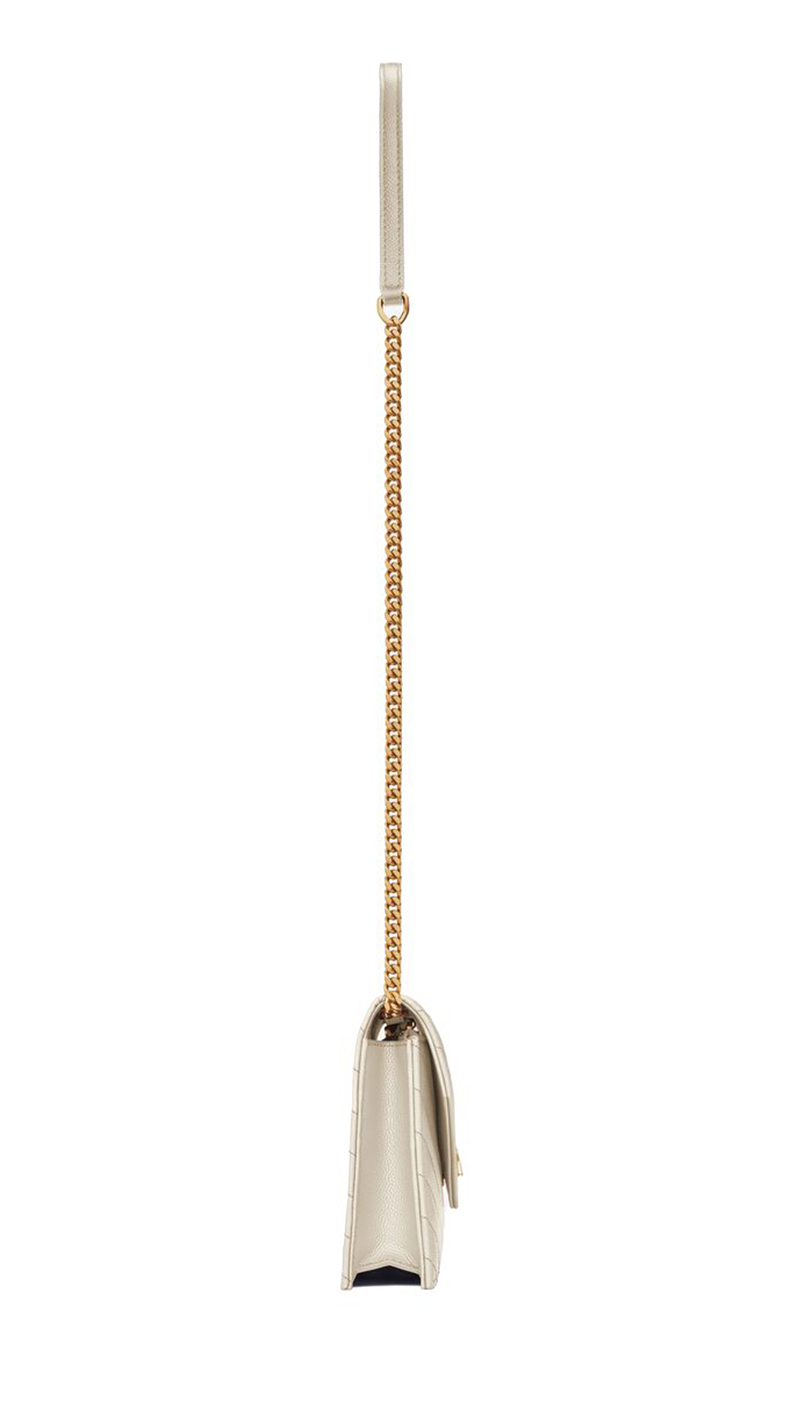 Cassandre Matelassé Envelope Chain Wallet in Grain de Poudre Embossed Leather - Crema Soft