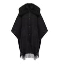 Shearling Collar Mohair, Alpaca & Wool Blend Cape