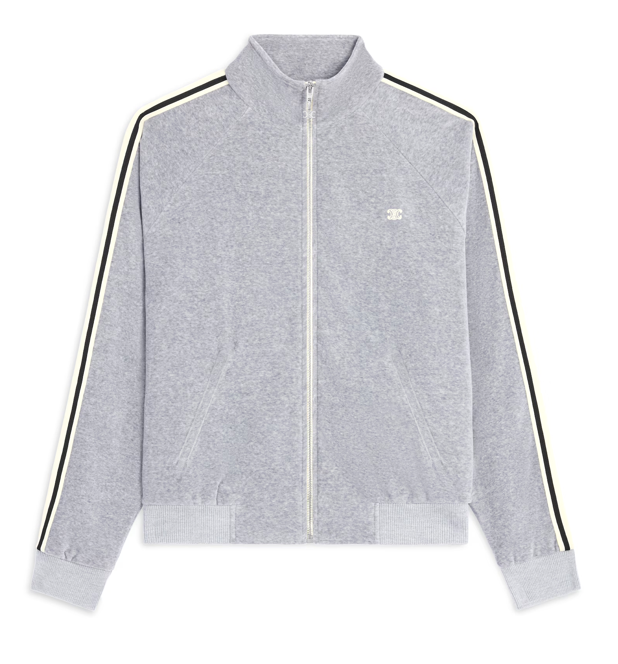 Tracksuit Jacket In Velvet Cotton - Grey/Black