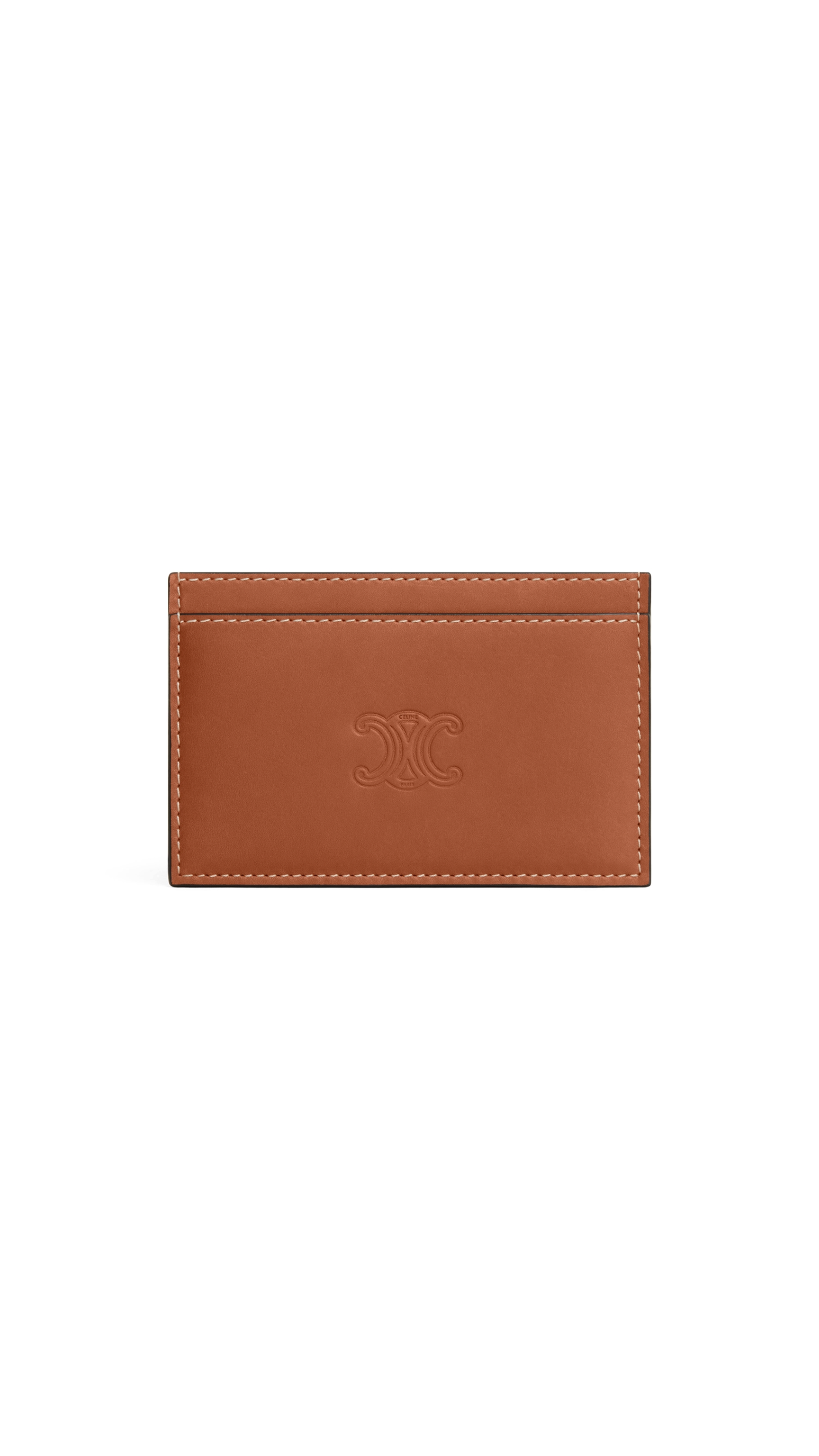 Card Holder in Natural Calfskin with Triomphe Embossed - Tan