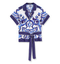 Majolica-Print Belted Silk Shirt