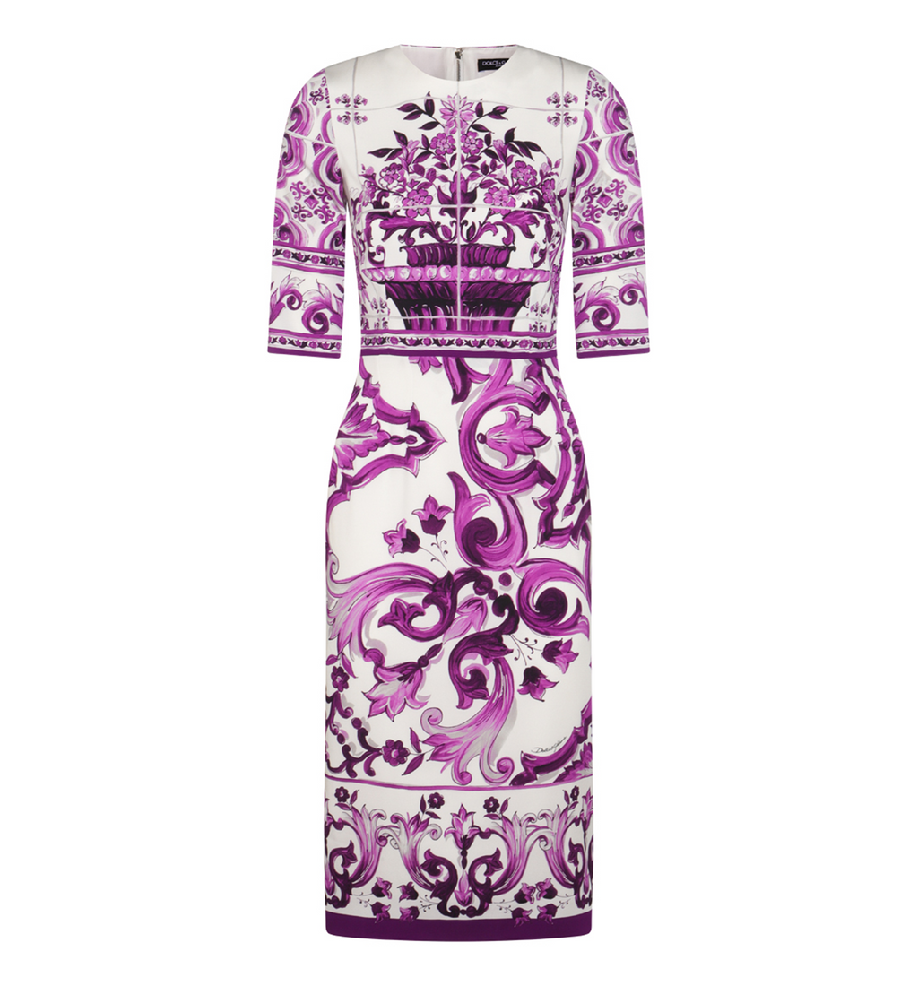 Majolica-print Charmeuse Dress