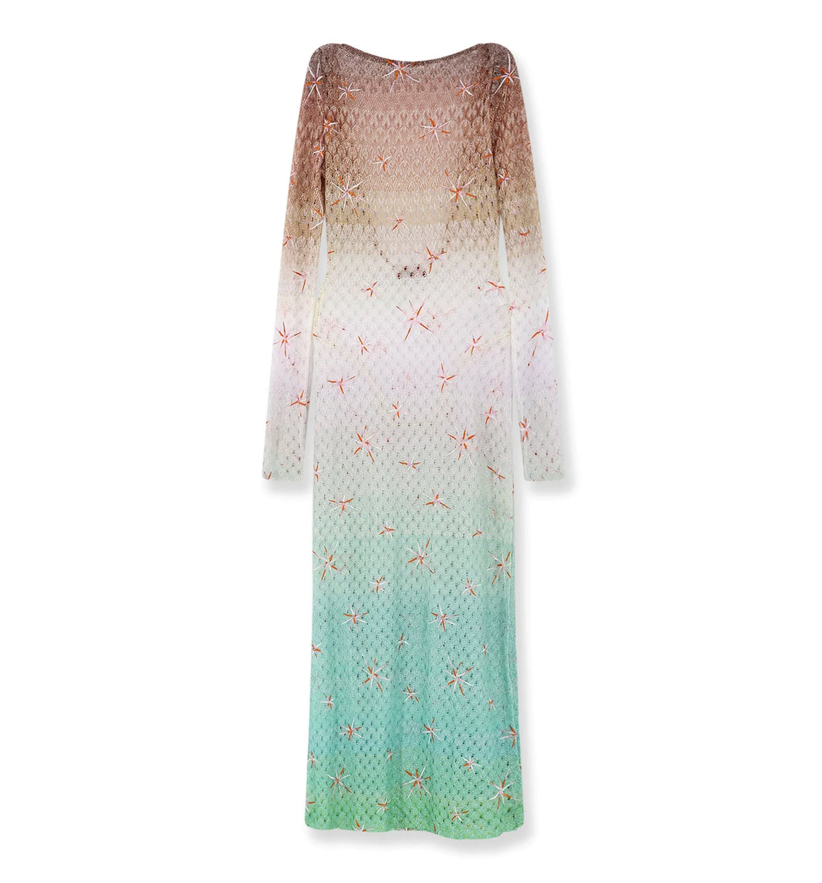 Long Cover-Up Dress in Lamé Viscose With Dégradé Spiderweb Motif and Embroidery