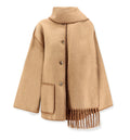 Embroidered Wool-Blend Scarf Jacket - Camel