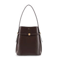 Belted leather bucket bag
