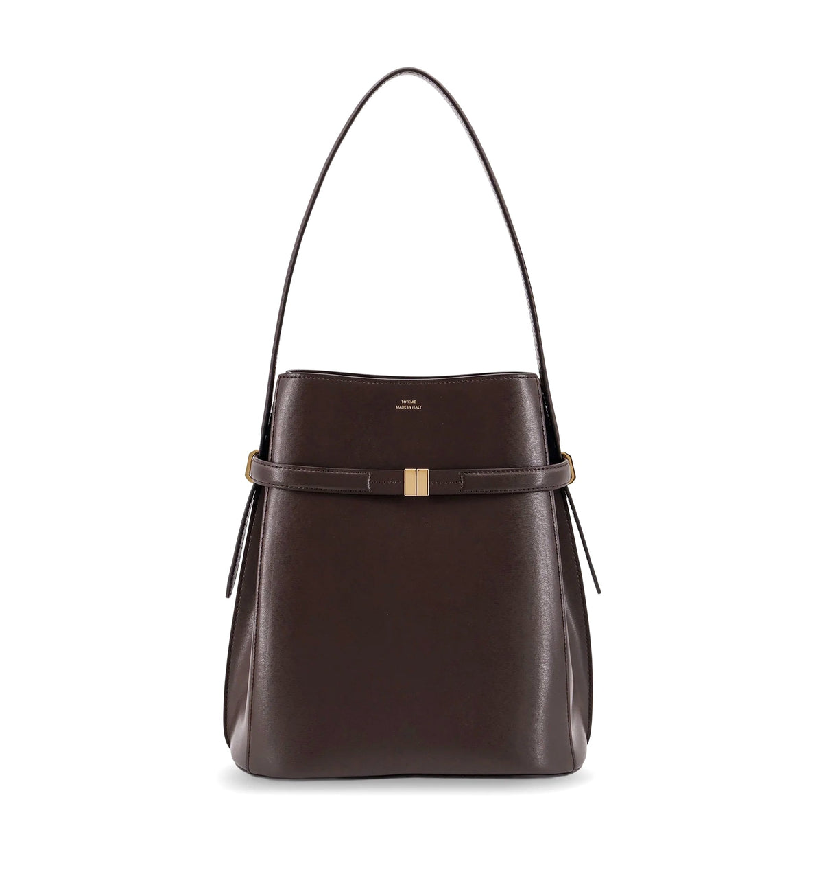 Belted leather bucket bag
