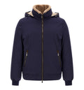 Stretch bonded nylon down jacket with detachable hood
