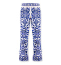 Flared Trumpet-Leg Charmeuse Pants With Majolica Print