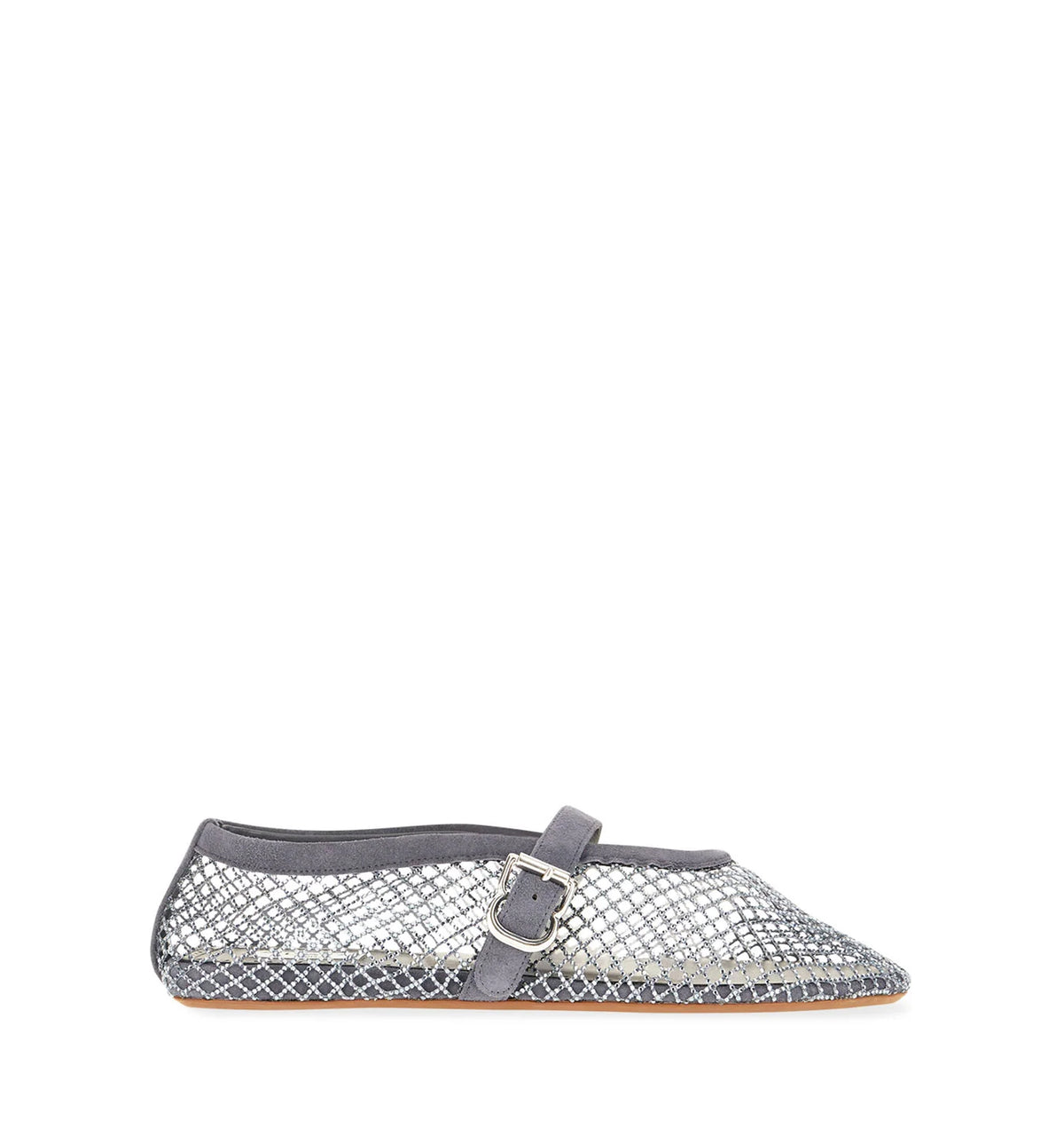 Flat mesh ballet flats with rhinestone detail