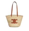 Medium Classic Panier In Palm Leaves And Calfskin