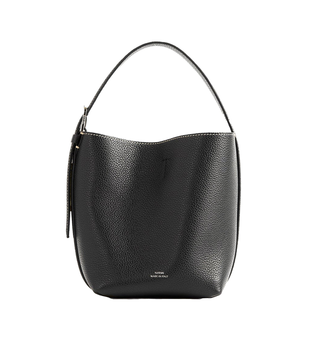 Small belted grained-leather tote black