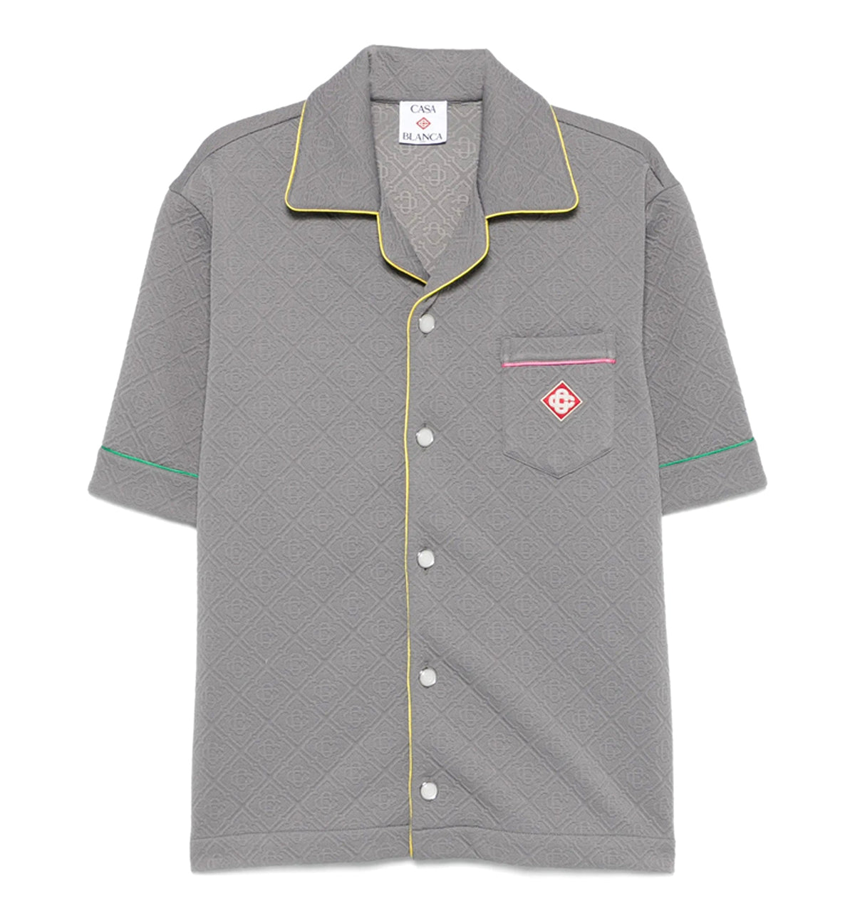 Grey Jacquard Short Sleeve Camp Collar Shirt