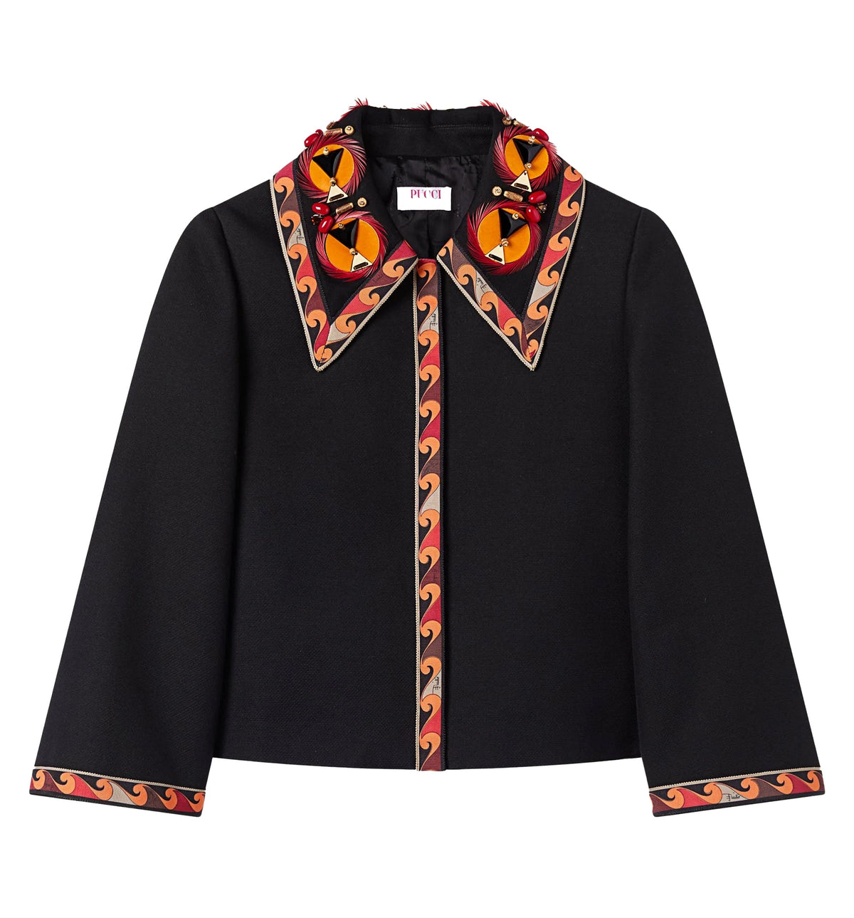 Cotton Jacket with Embroidered Collar