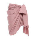 Knee-length wrap skirt in technical satin