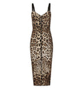 Marquisette calf-length dress with leopard print