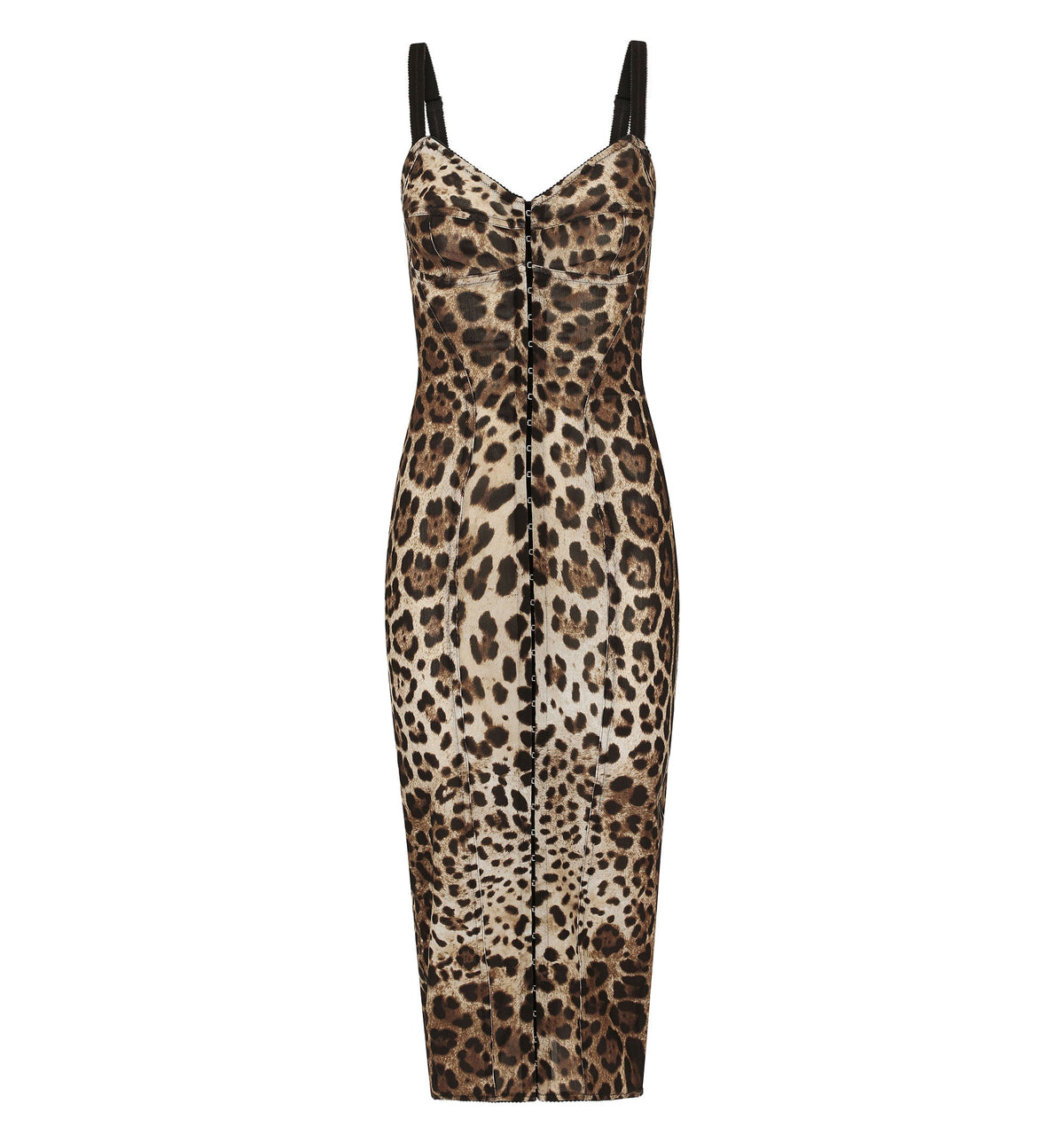 Marquisette calf-length dress with leopard print