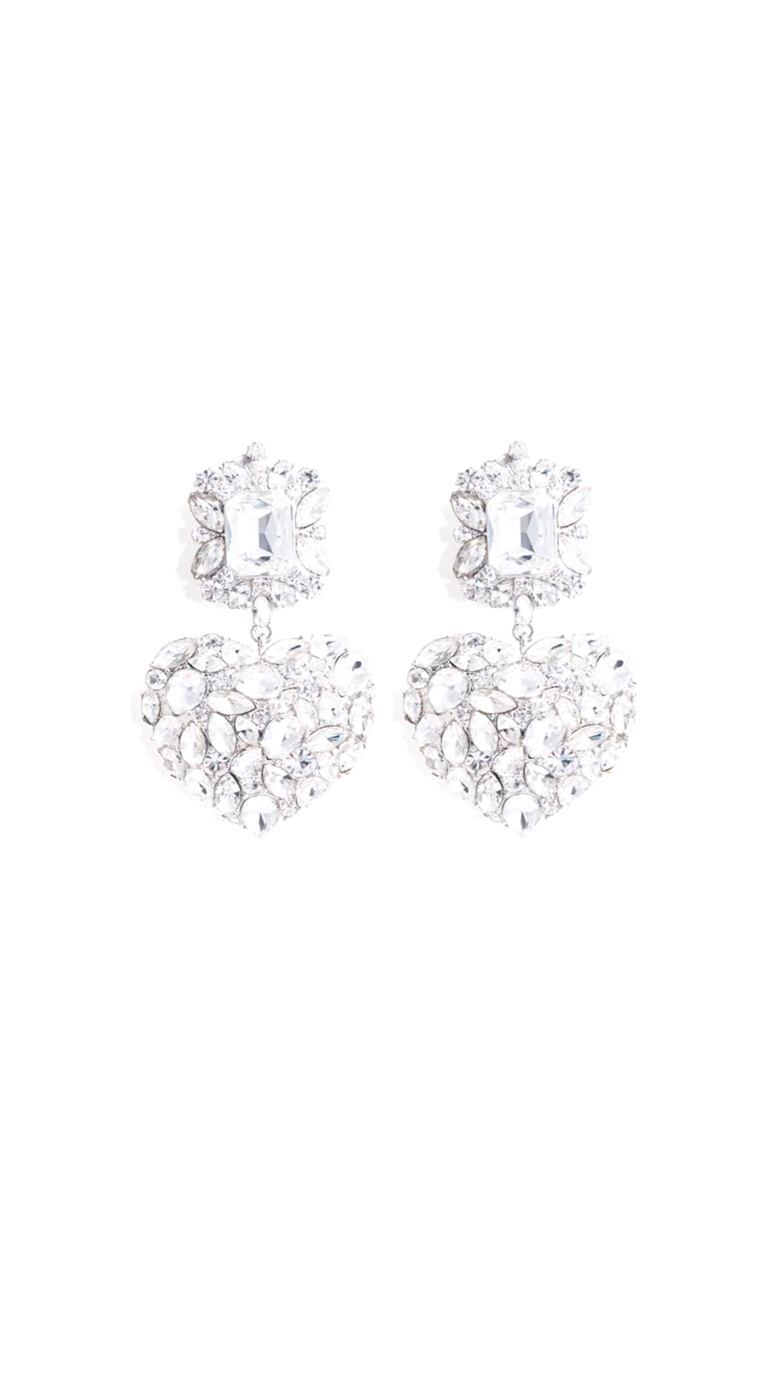 Crystal Heart Tiered Earrings - Silver