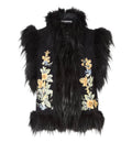 Black Wool Gilet with Embroidery and Fox Fur Trim