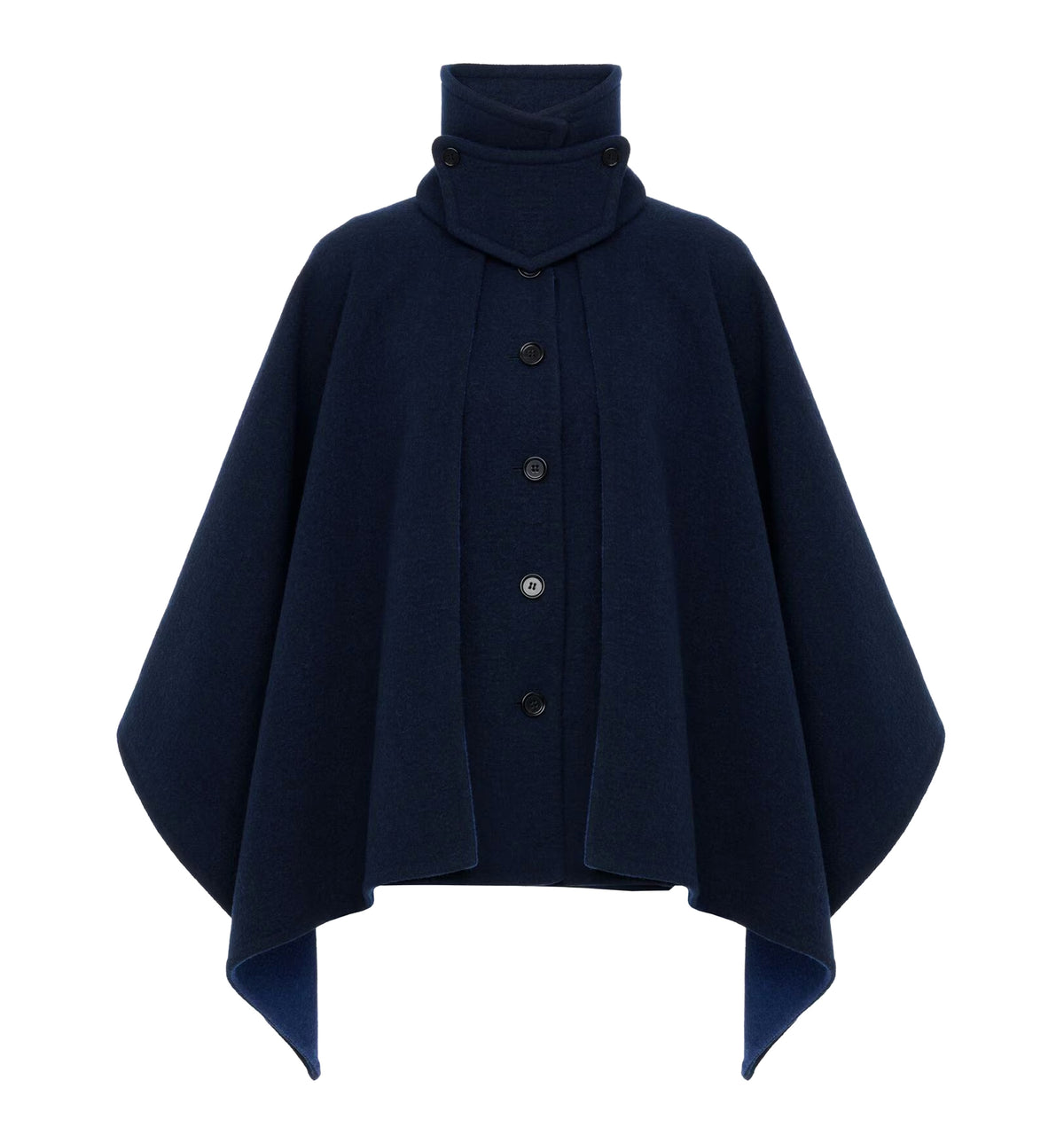 High-neck short cape coat in washed double-face wool