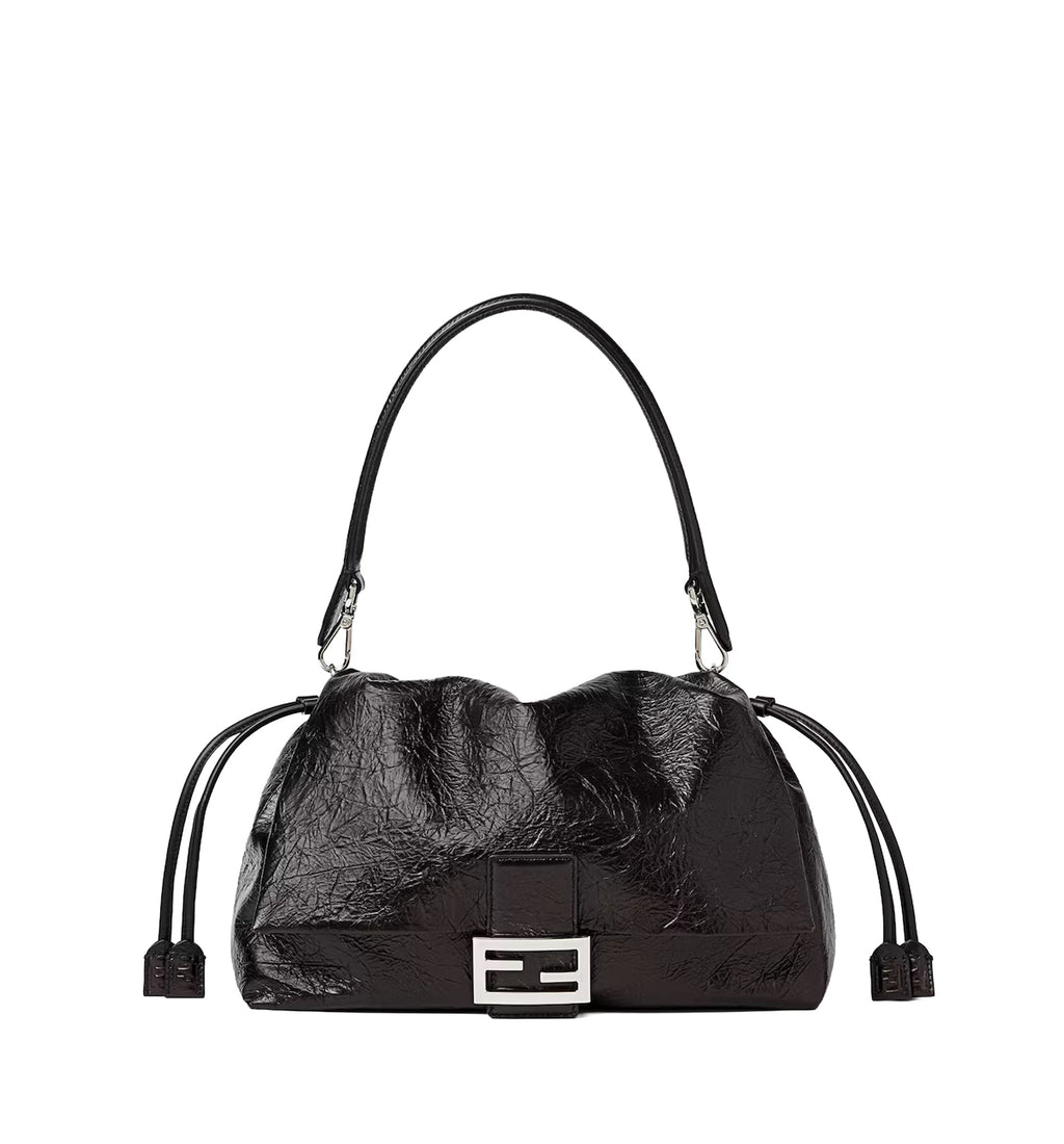 Baguette Soft Large Crackled Black Leather Bag