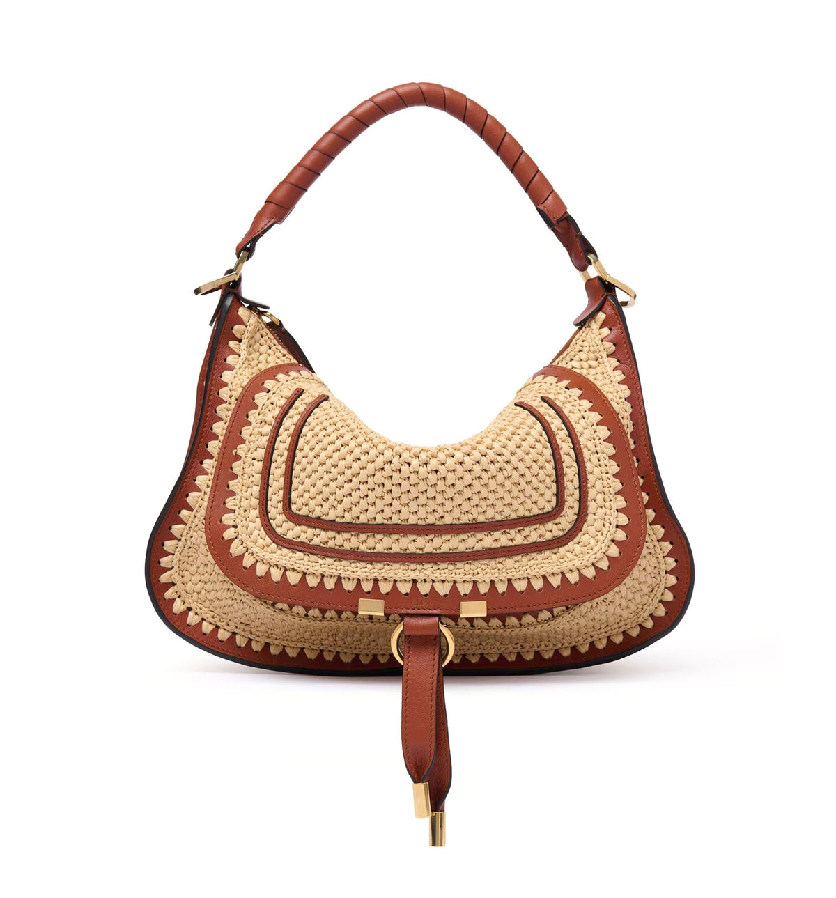 Small Marcie shoulder bag in raffia-effect