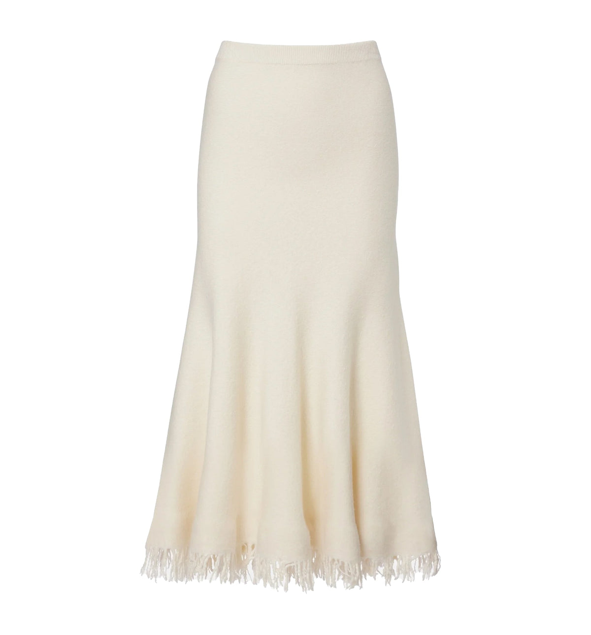 Fringed Wool Knit Midi Skirt