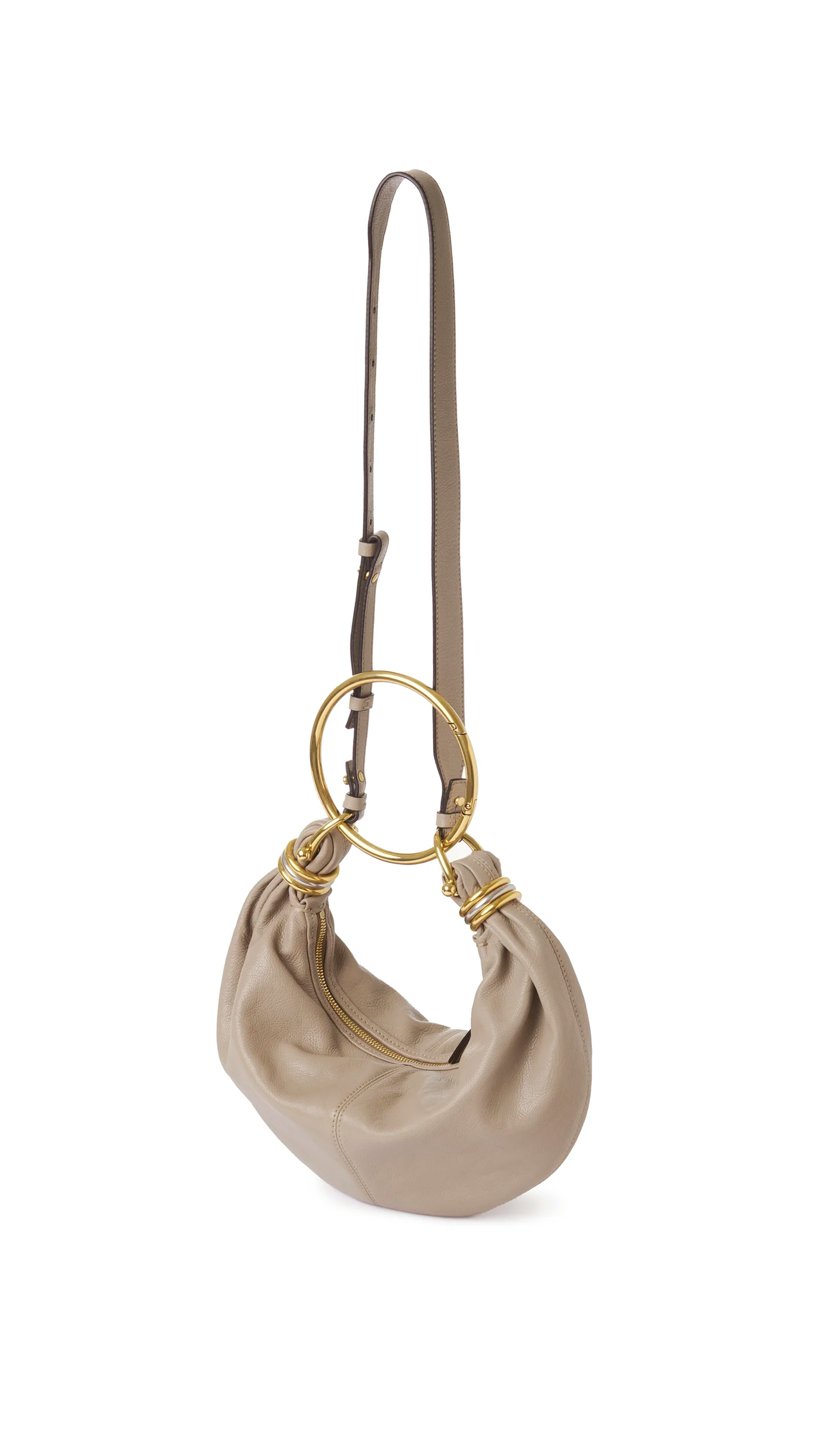 Small Bracelet Hobo Bag in Grained Leather - Motty Grey