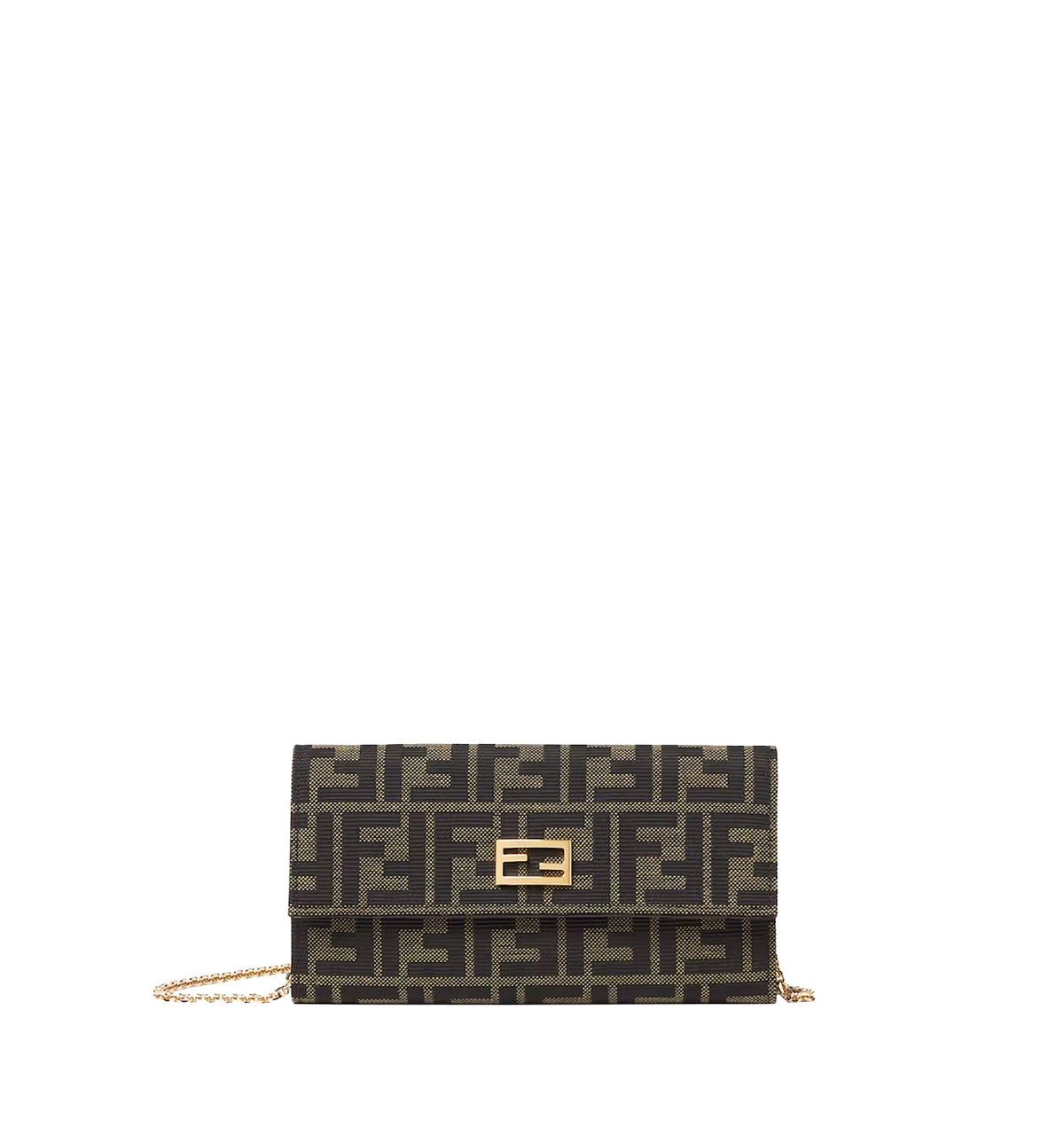 Tube Continental With Chain FF Zucca Jacquard and Brown Leather Wallet