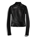 Light stretch leather zip jacket in black