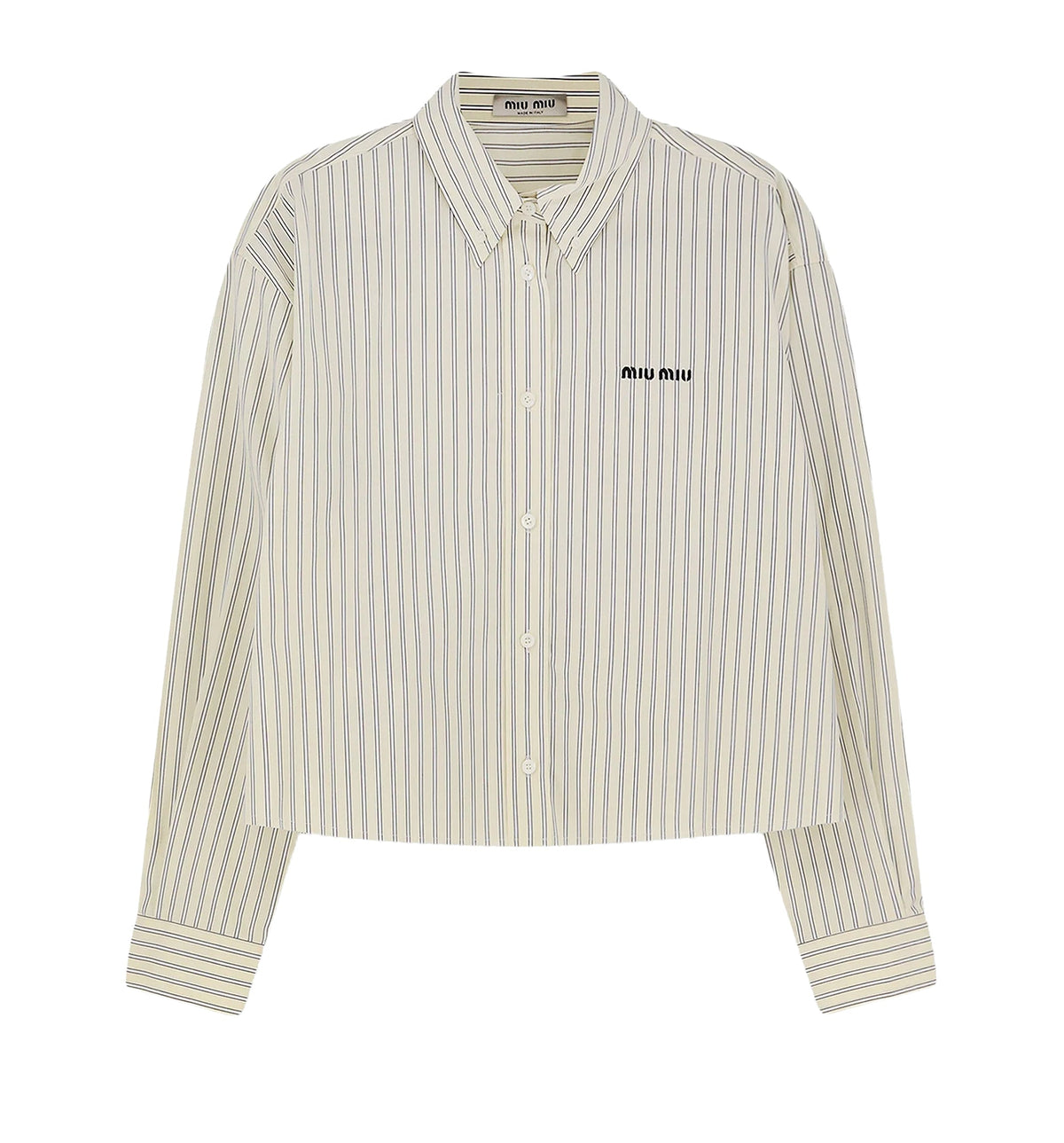 Striped Cotton Poplin Crop Shirt With Logo
