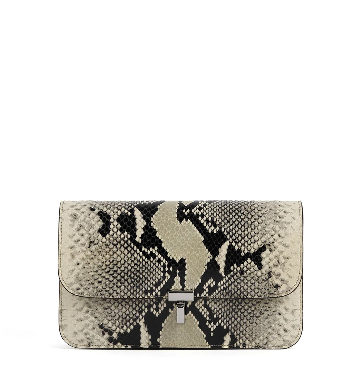 T-lock python-embossed crossbody black/ecru