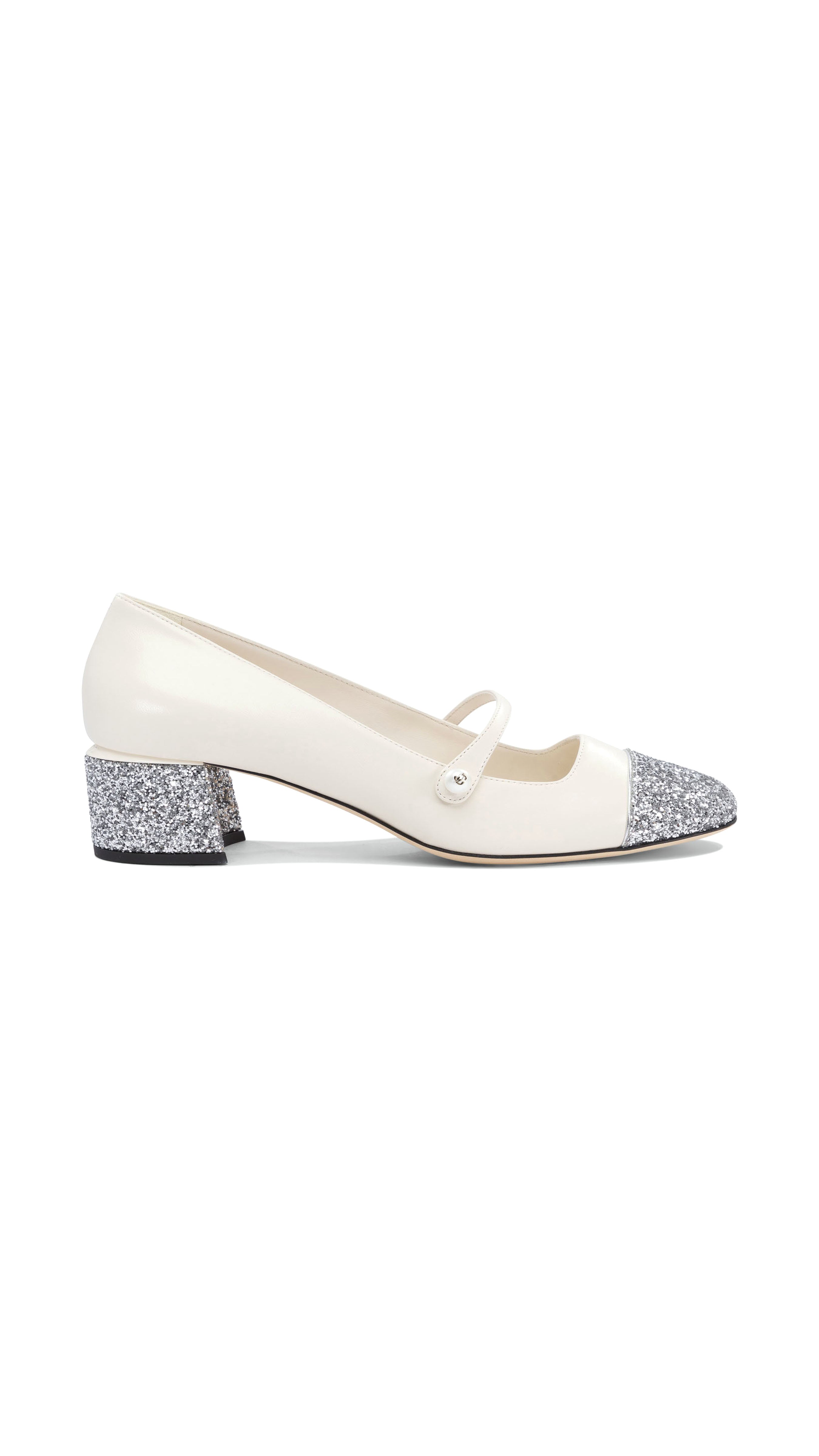 Elisa 45 Glitter Leather Pumps - Silver/ Latte