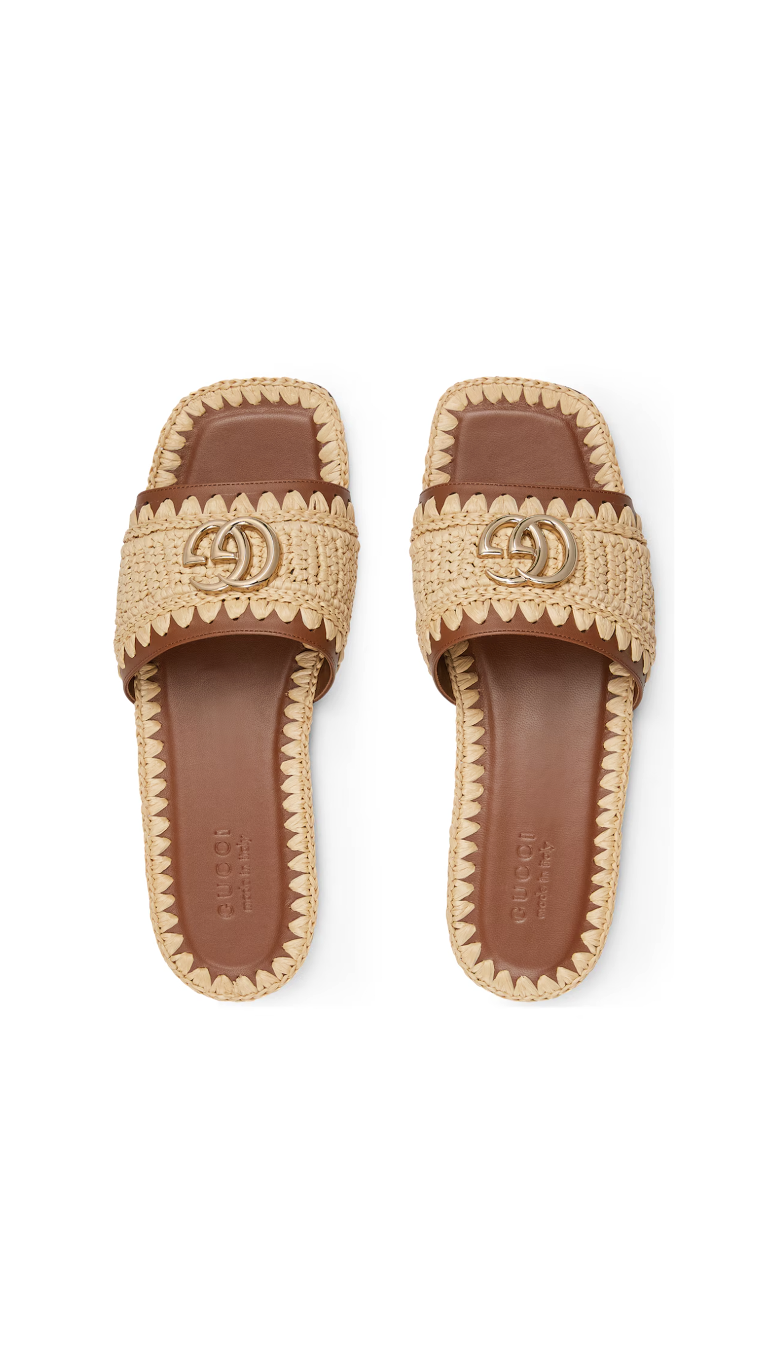 Slide Sandal with Double G - Natural/Brown