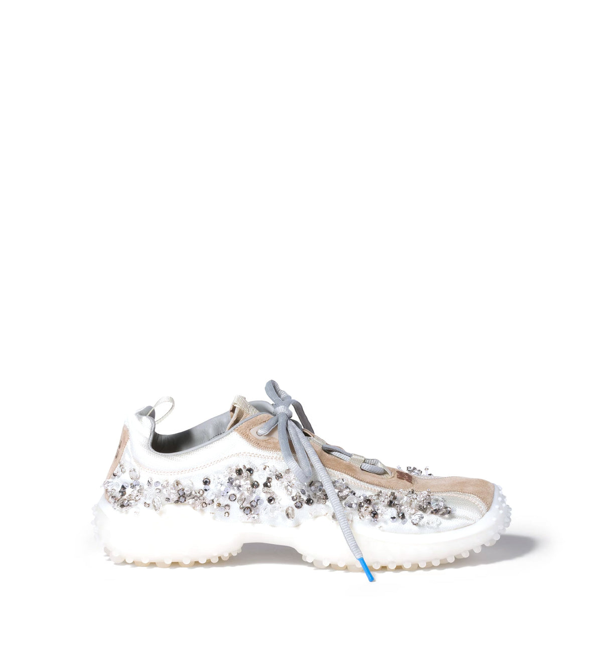 Bubble embroidered technical fabric and suede sneakers