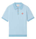 Light Blue Pinstripe Short Sleeve Knit Polo Shirt