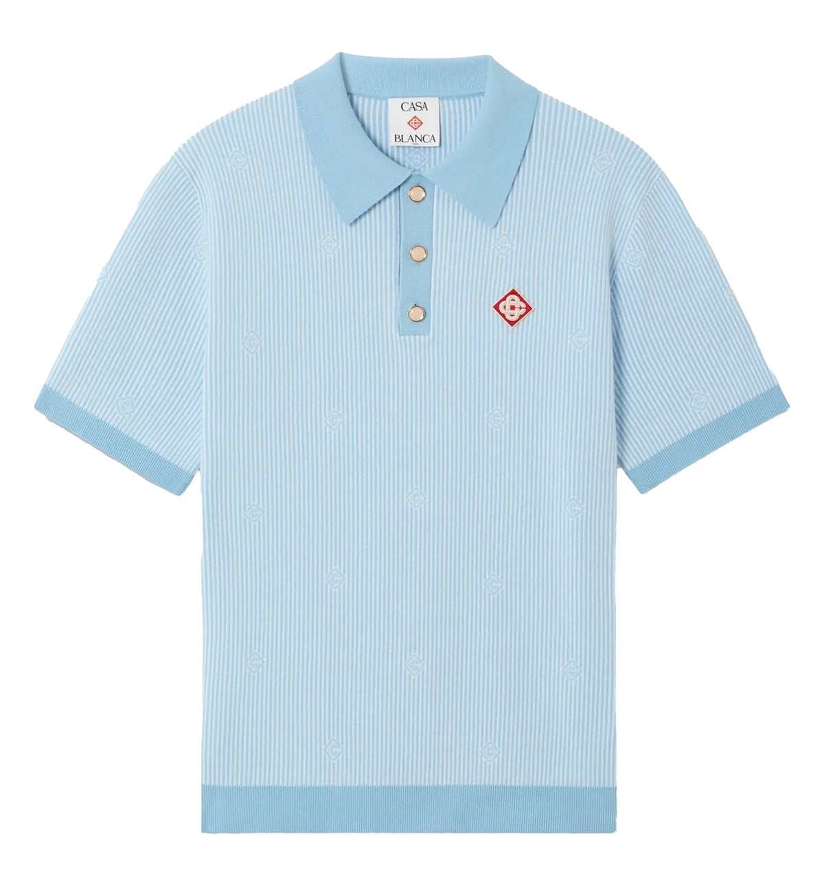 Light Blue Pinstripe Short Sleeve Knit Polo Shirt