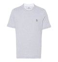 Cotton jersey crew neck T-shirt with logo and faux-layering