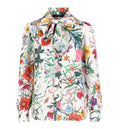 Printed silk twill shirt with bow