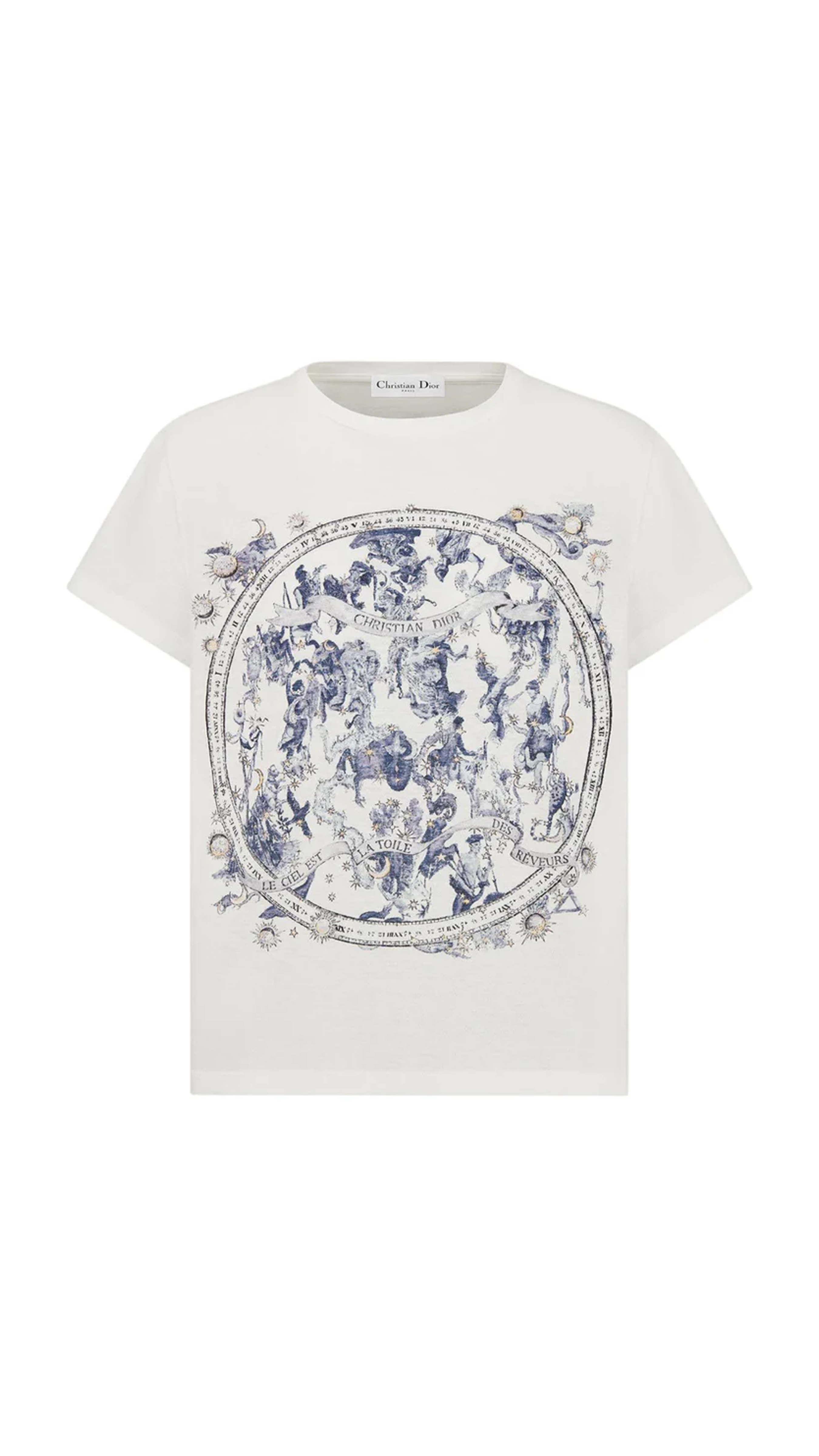 Night of Dreams Motif T-shirt - Ecru/Blue