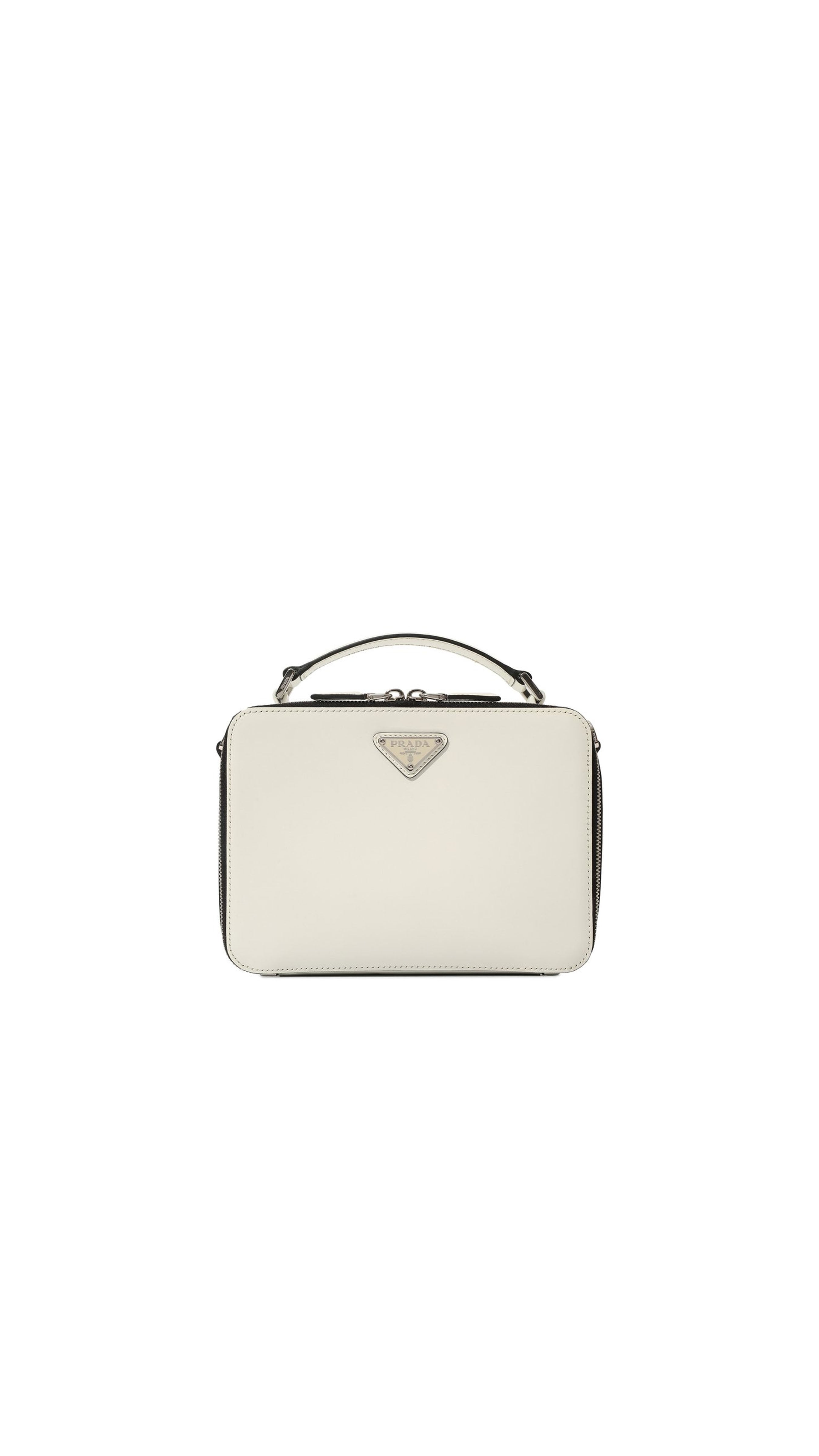 Medium Brique Saffiano Leather Bag - White
