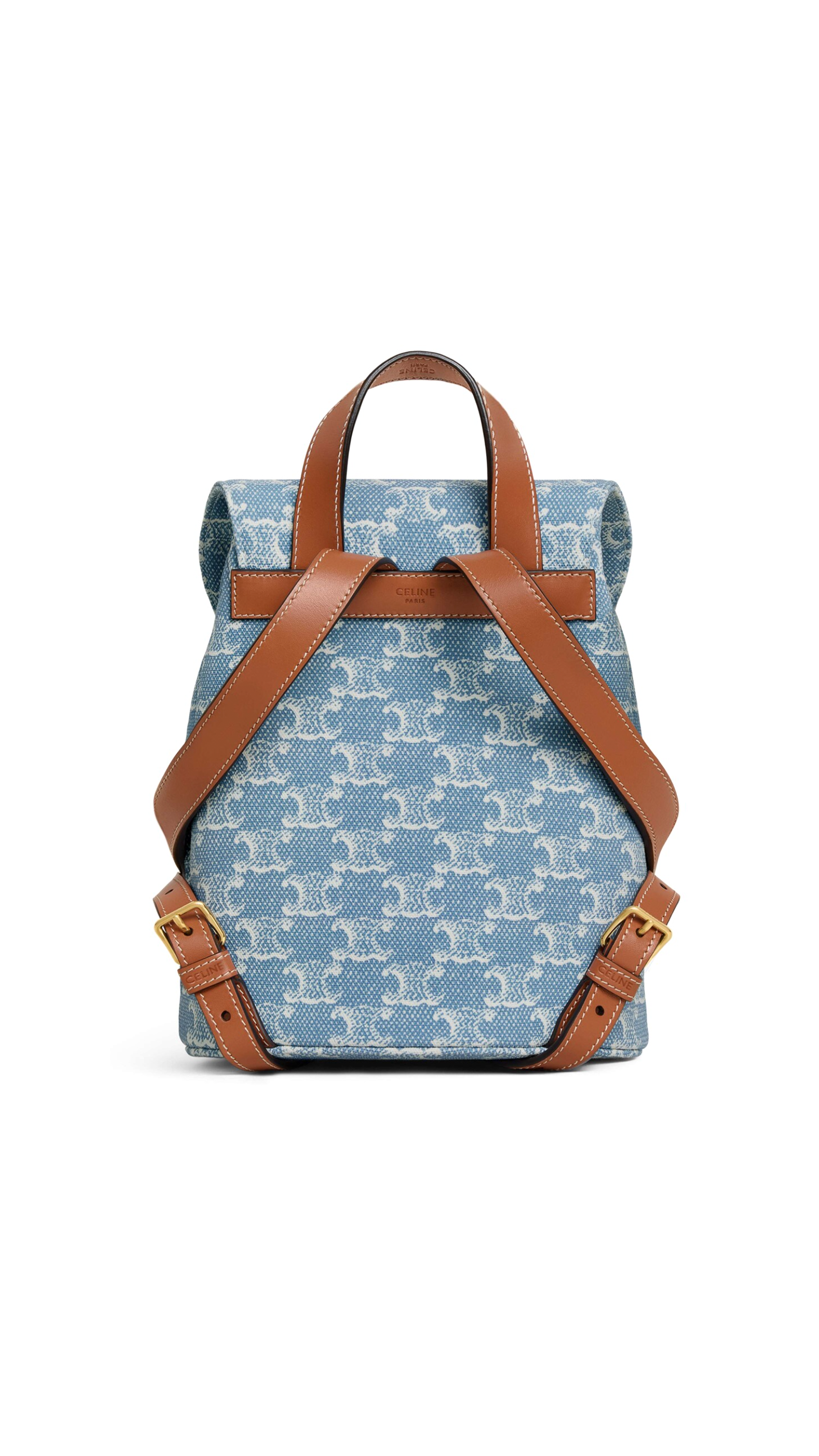 Bonnie Backpack in Textile with Triomphe All-over - Denim/Tan