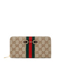 Horsebit Web zipped wallet in GG canvas beige