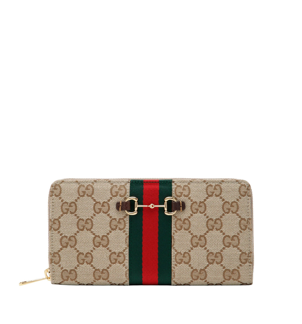 Horsebit Web zipped wallet in GG canvas beige