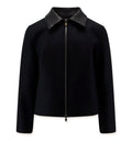 Wool jacket with leather collar with Intrecciato motif