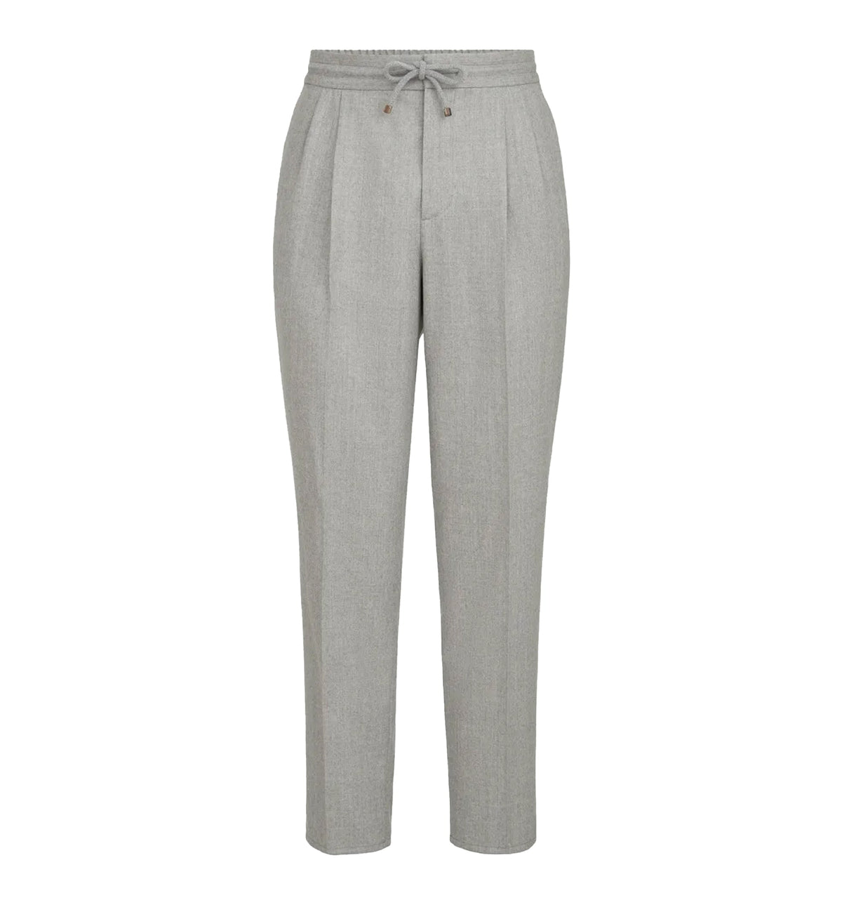 Virgin wool flannel trousers with drawstring and double pleats