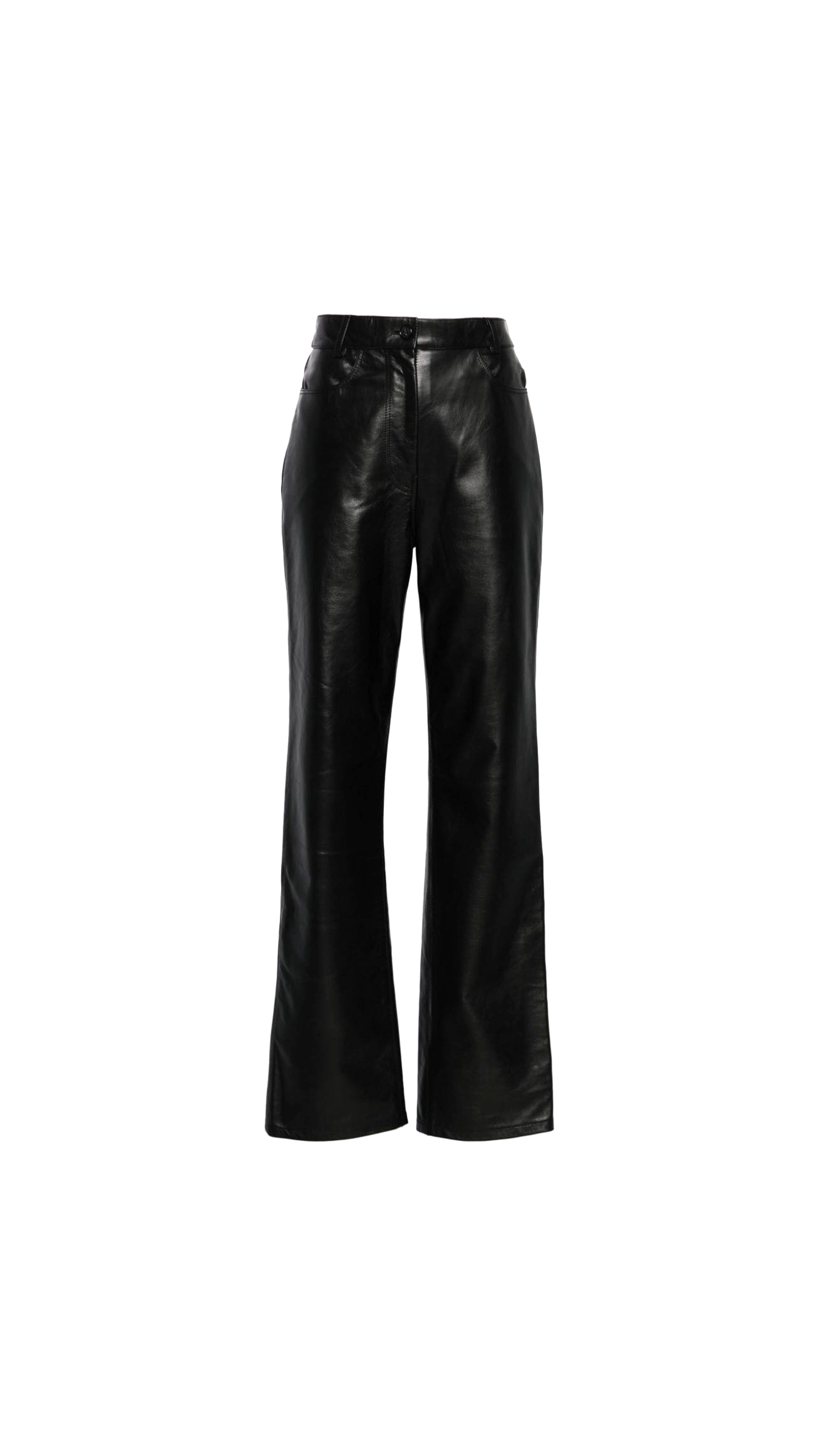 Straight Leg Leather Trousers - Black