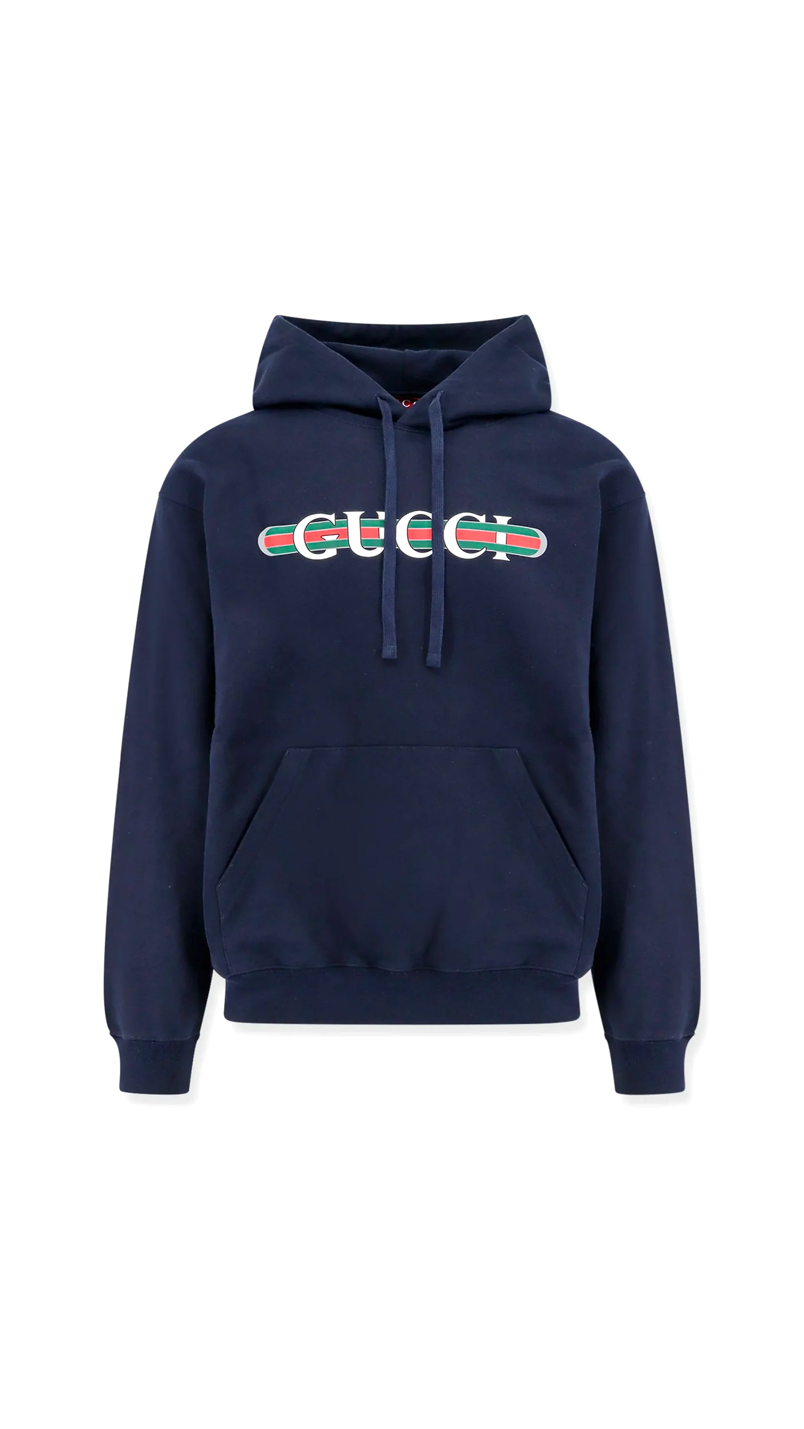 Printed Cotton Jersey Hooded Sweatshirt - Navy