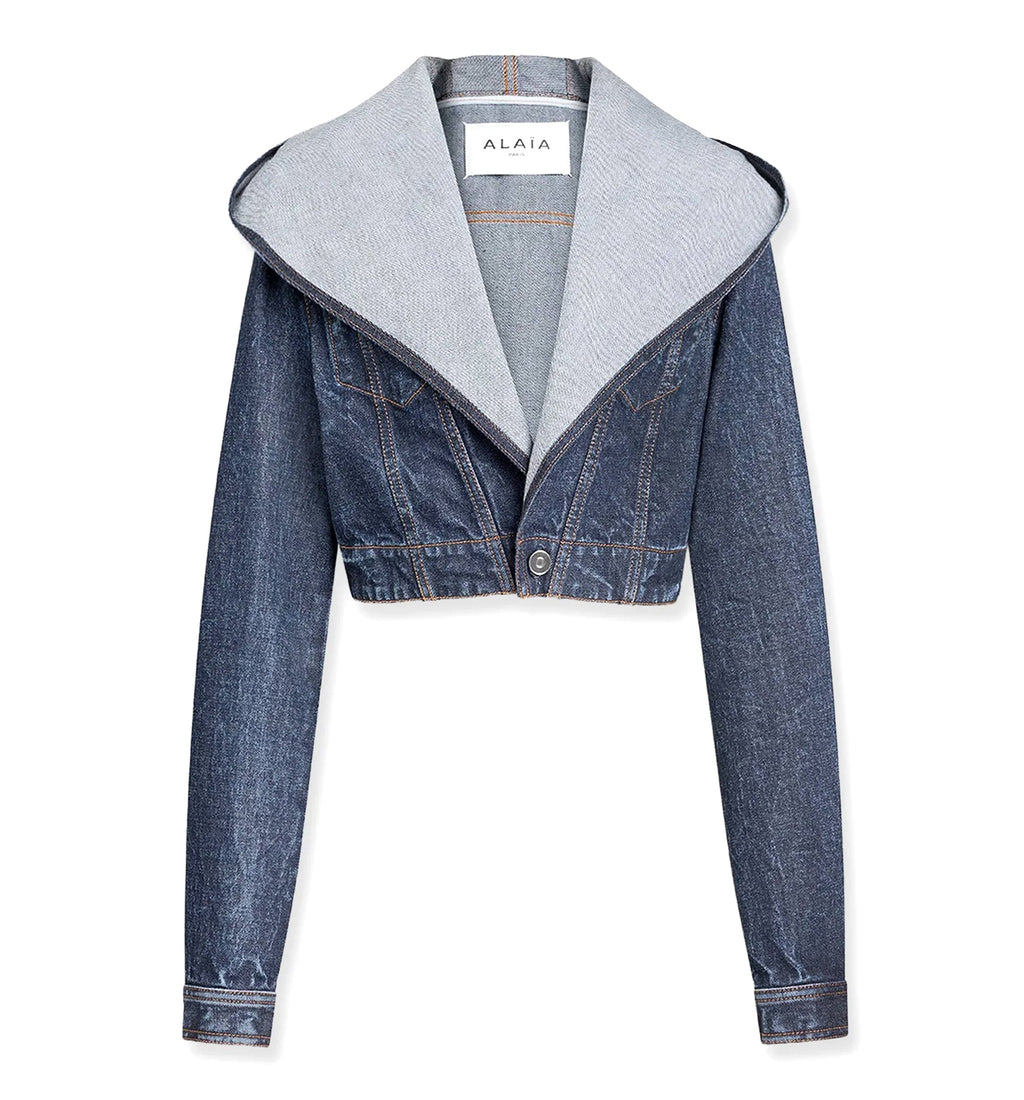 Cropped Hooded Denim Jacket